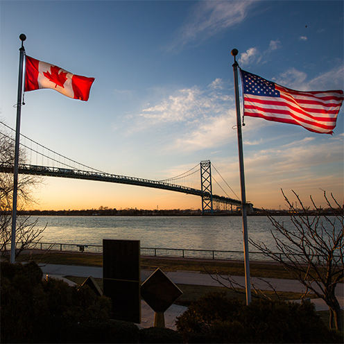 Ambassador Bridge with Flags