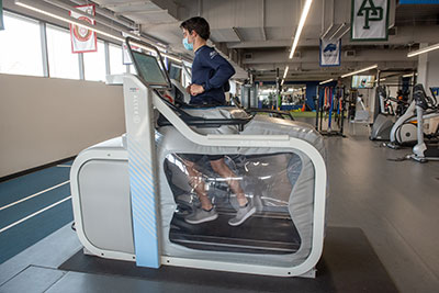 Patient running on a treadmill