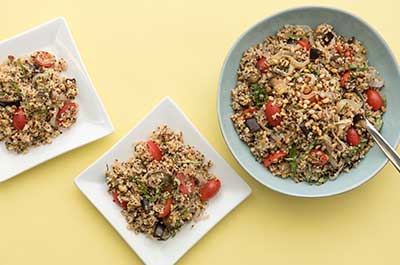 Mediterranean Summer Salad With Ancient Grains and Roasted Eggplant