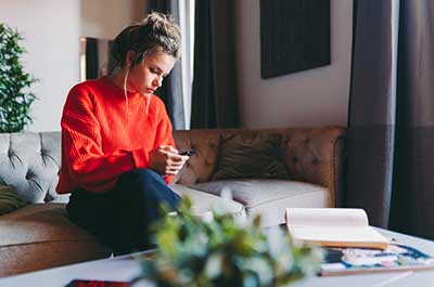 woman reading on phone