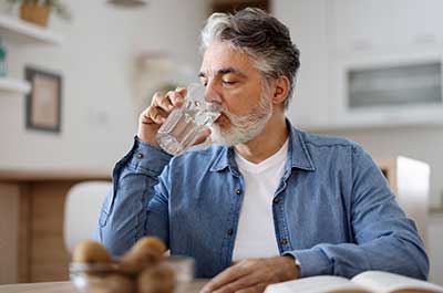 older man drinking water