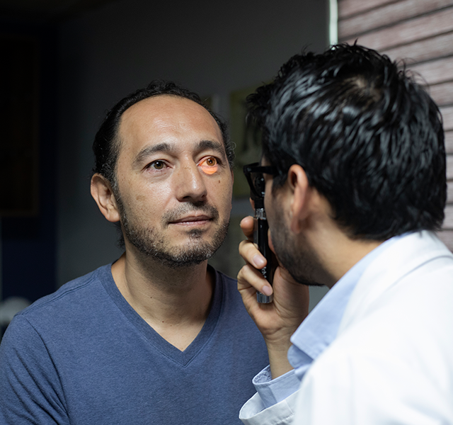 man getting vision checked