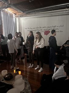 Residents relaxing at a wellness event