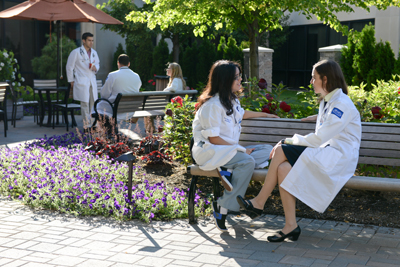 Residents talking outside
