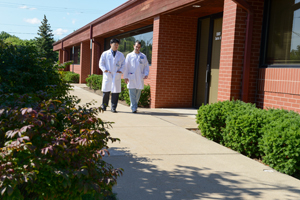 Residents walking outside