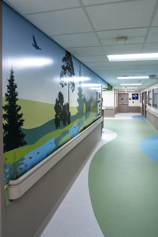 Hallway mural in the pediatric intensive care unit at Henry Ford St. John Hospital
