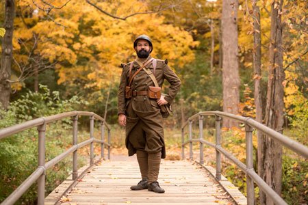 Shaun wearing an old-fashioned military uniform