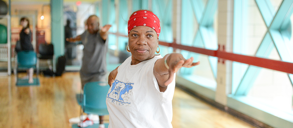 integrative medicine patient attending a yoga class