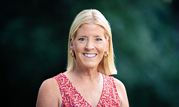 Atrial fibrillation patient Karen posed outdoors